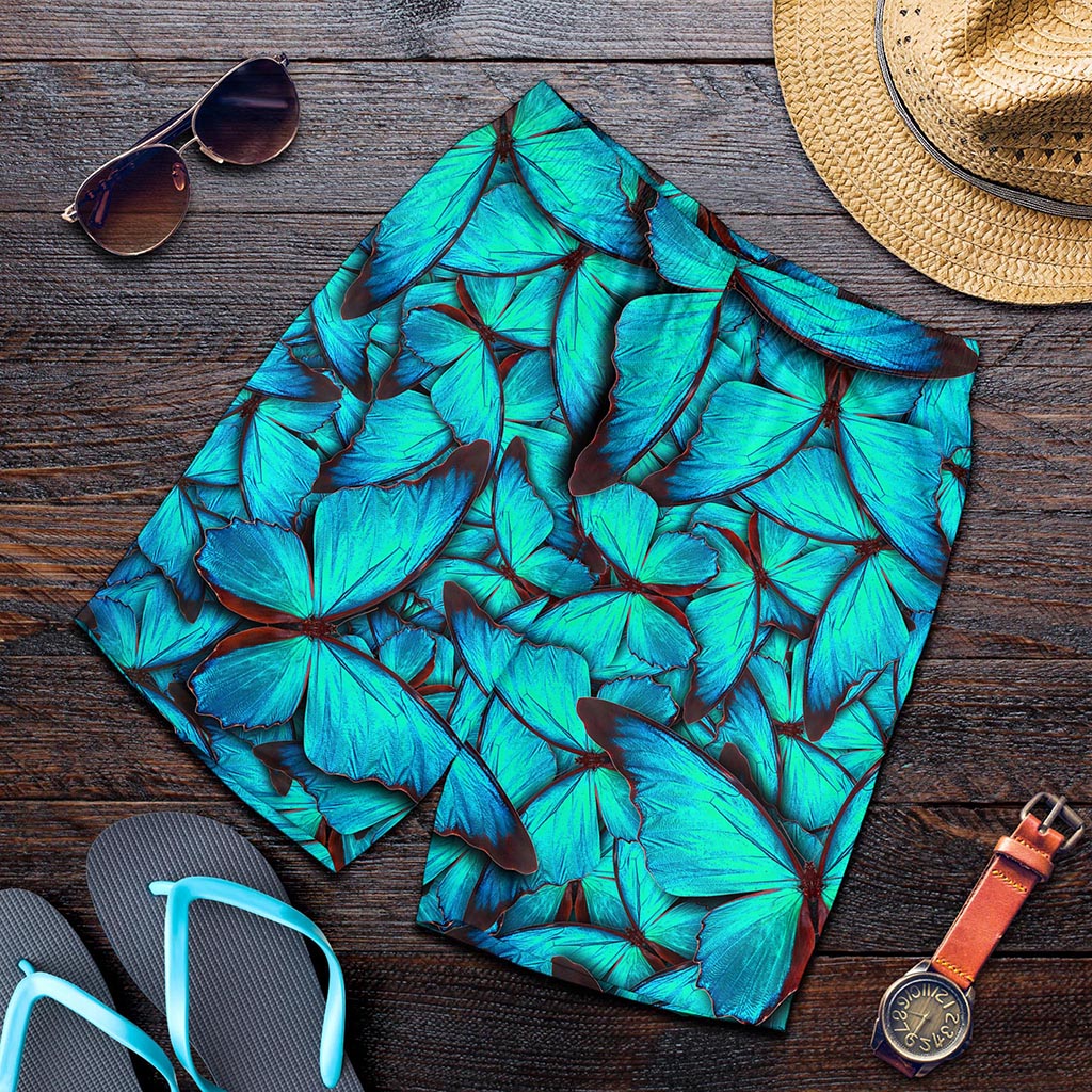 Turquoise Butterfly Pattern Print Men's Shorts