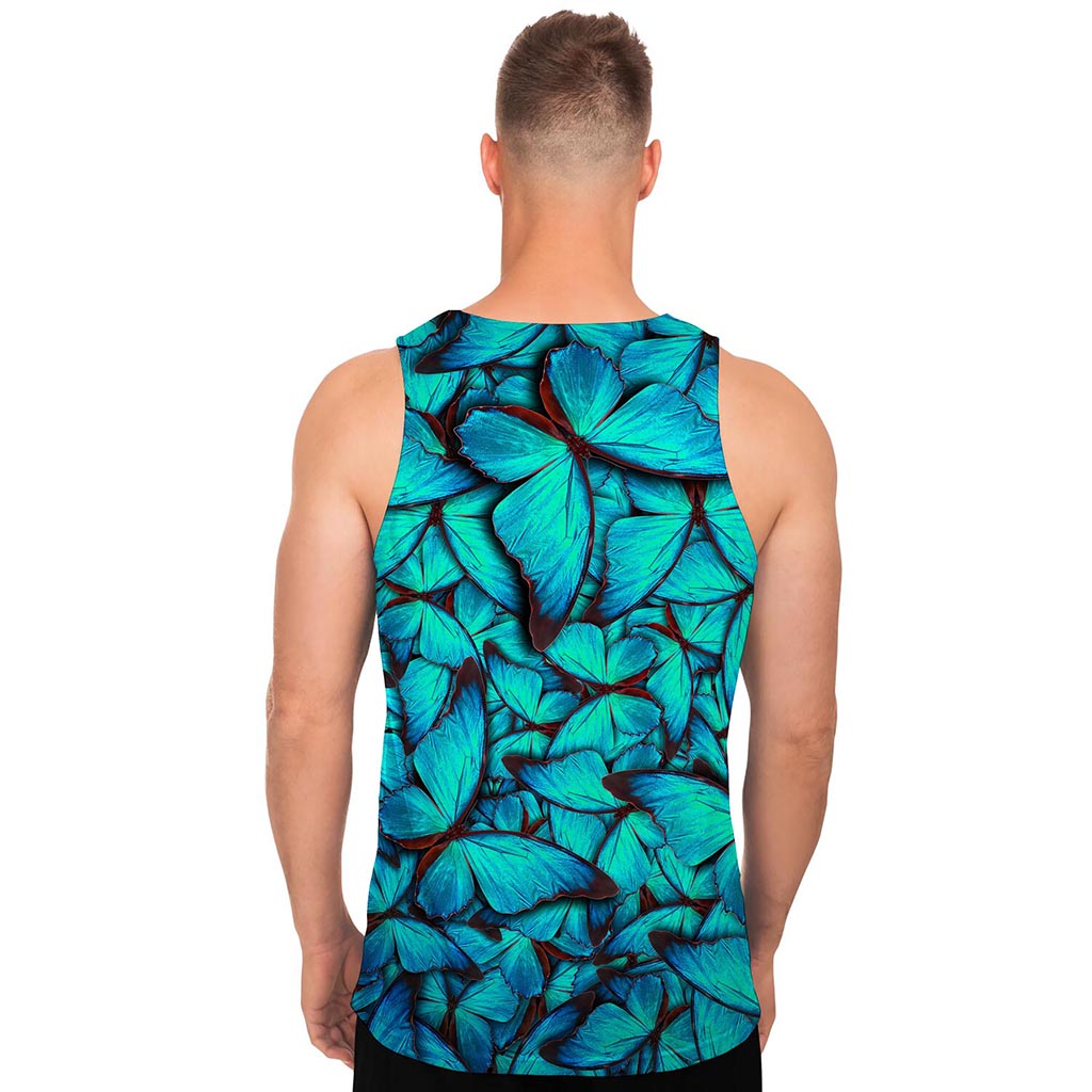 Turquoise Butterfly Pattern Print Men's Tank Top