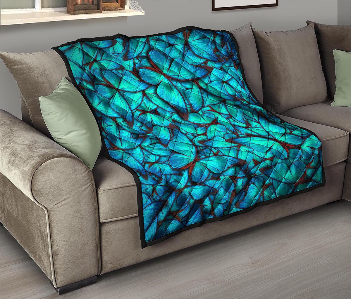 Turquoise Butterfly Pattern Print Quilt