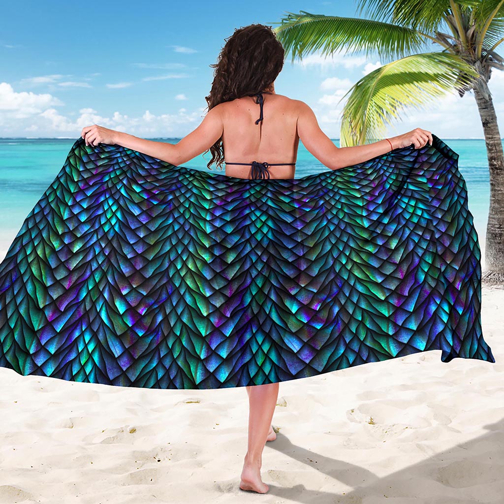 Turquoise Dragon Scales Pattern Print Beach Sarong Wrap