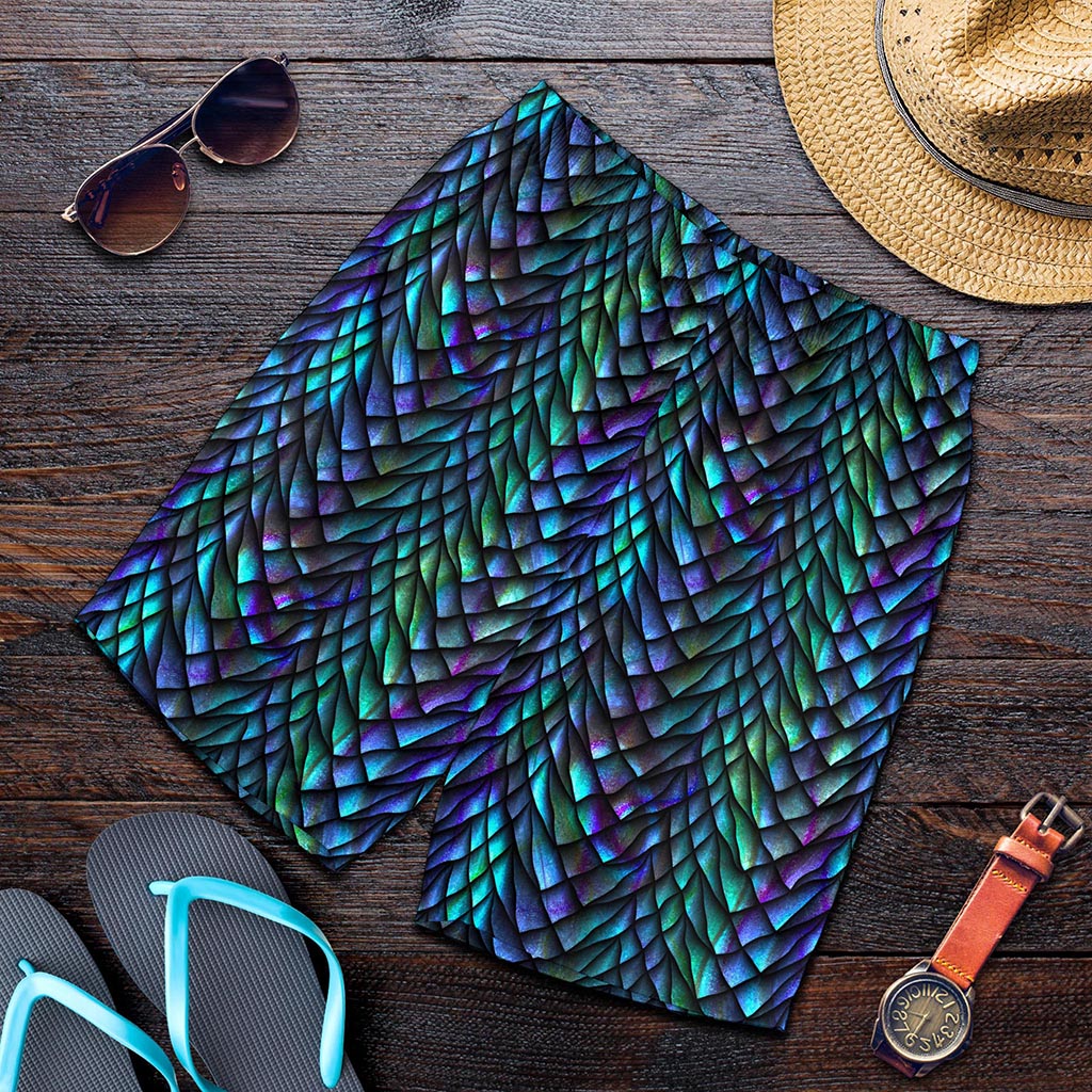 Turquoise Dragon Scales Pattern Print Men's Shorts