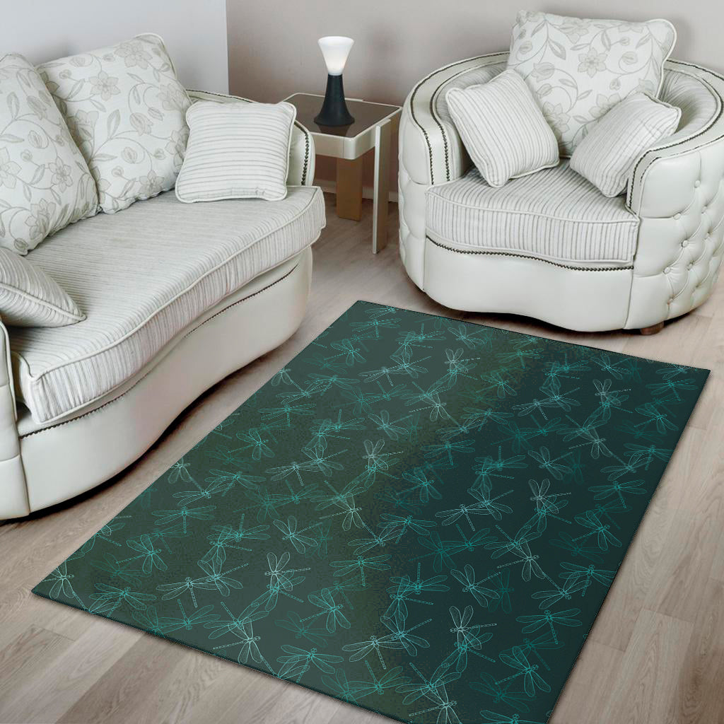 Turquoise Dragonfly Pattern Print Area Rug