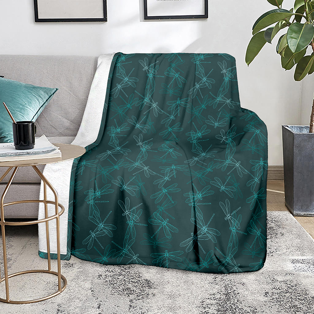 Turquoise Dragonfly Pattern Print Blanket
