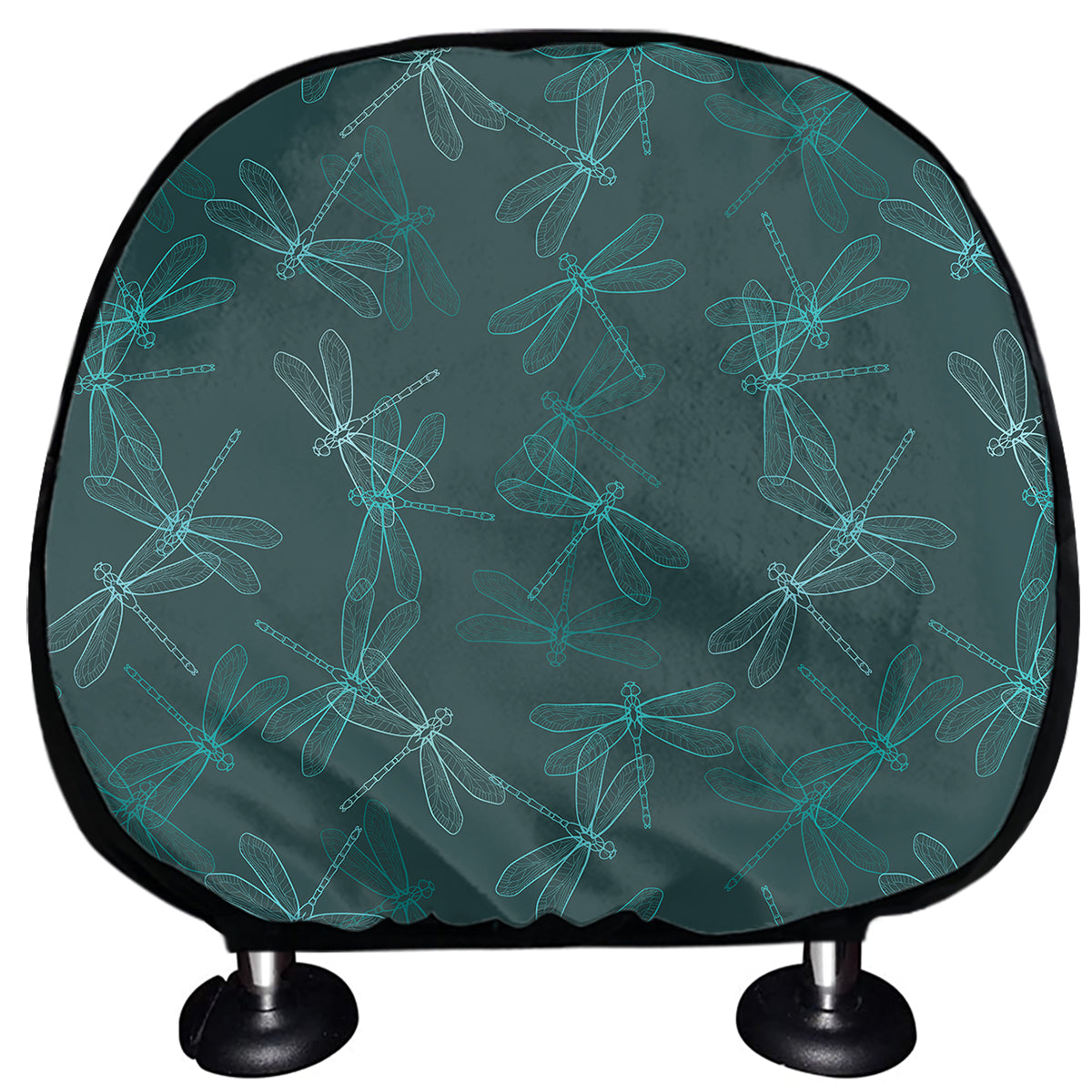 Turquoise Dragonfly Pattern Print Car Headrest Covers