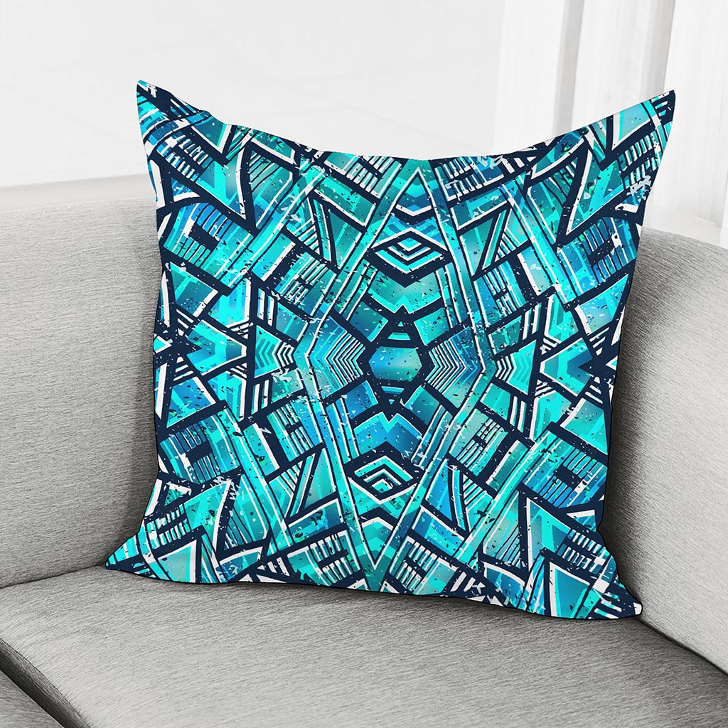 Turquoise Ethnic Aztec Trippy Print Pillow Cover