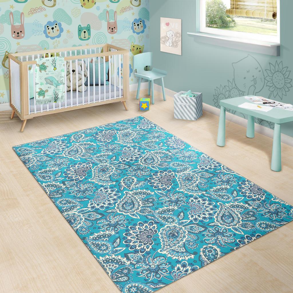 Turquoise Floral Bohemian Pattern Print Area Rug GearFrost