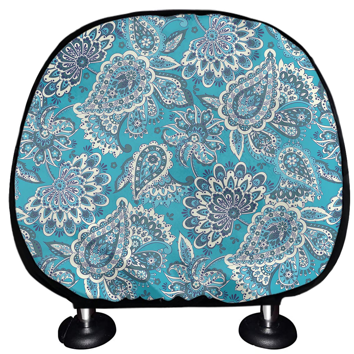 Turquoise Floral Bohemian Pattern Print Car Headrest Covers