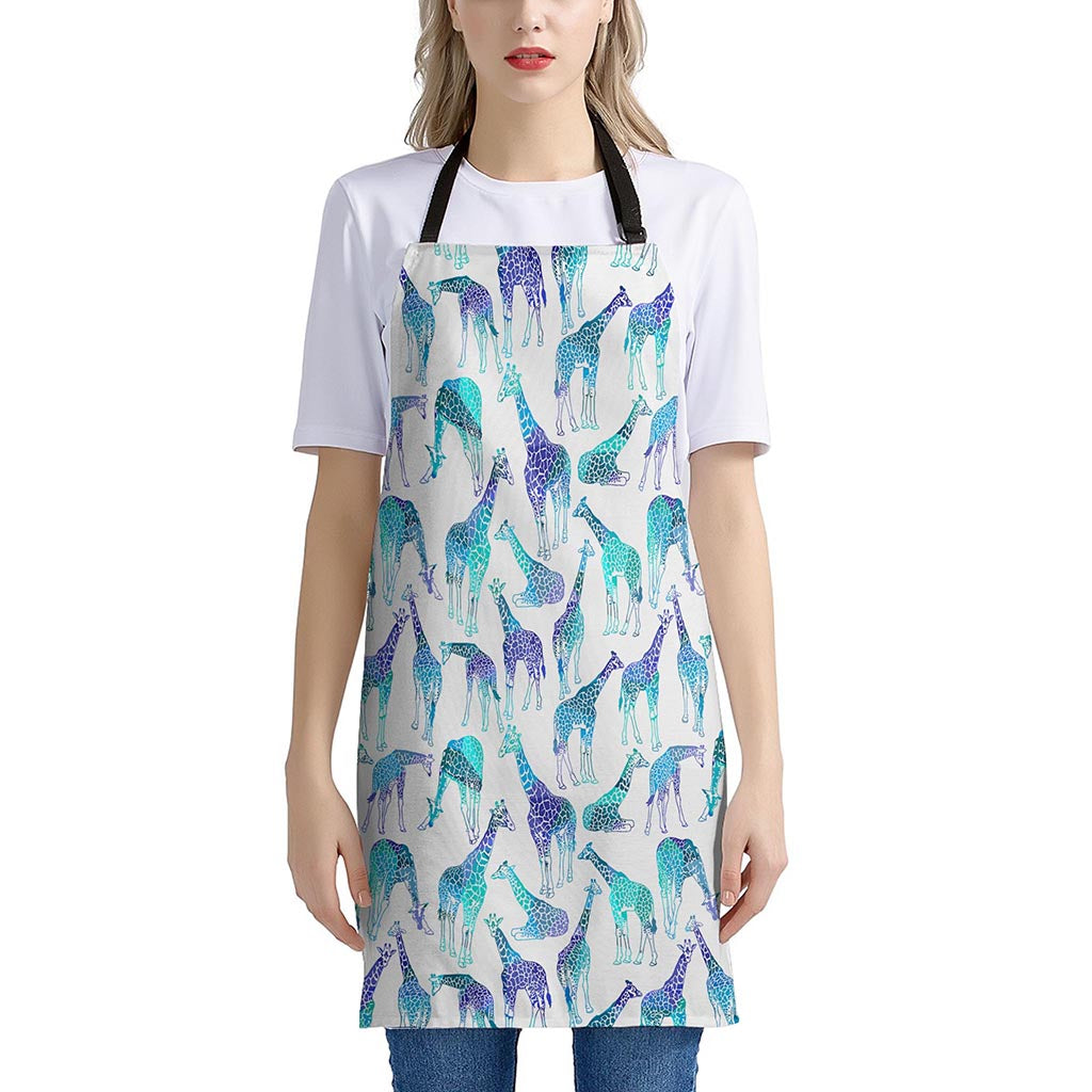 Turquoise Giraffe Pattern Print Apron