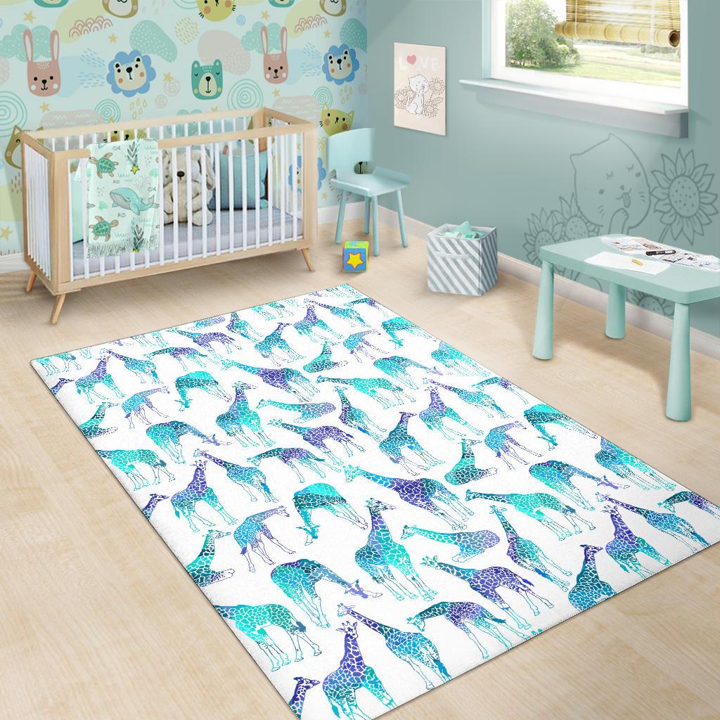 Turquoise Giraffe Pattern Print Area Rug GearFrost