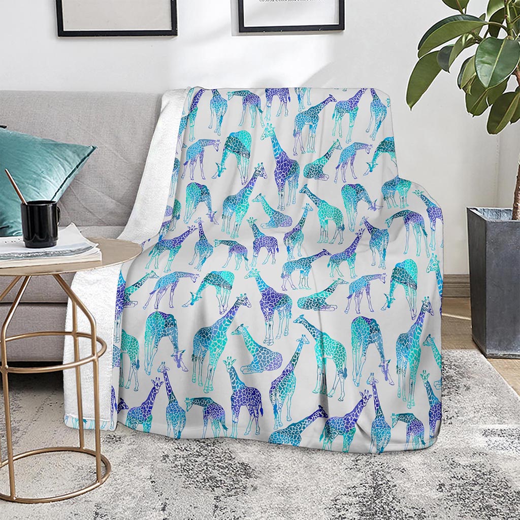 Turquoise Giraffe Pattern Print Blanket