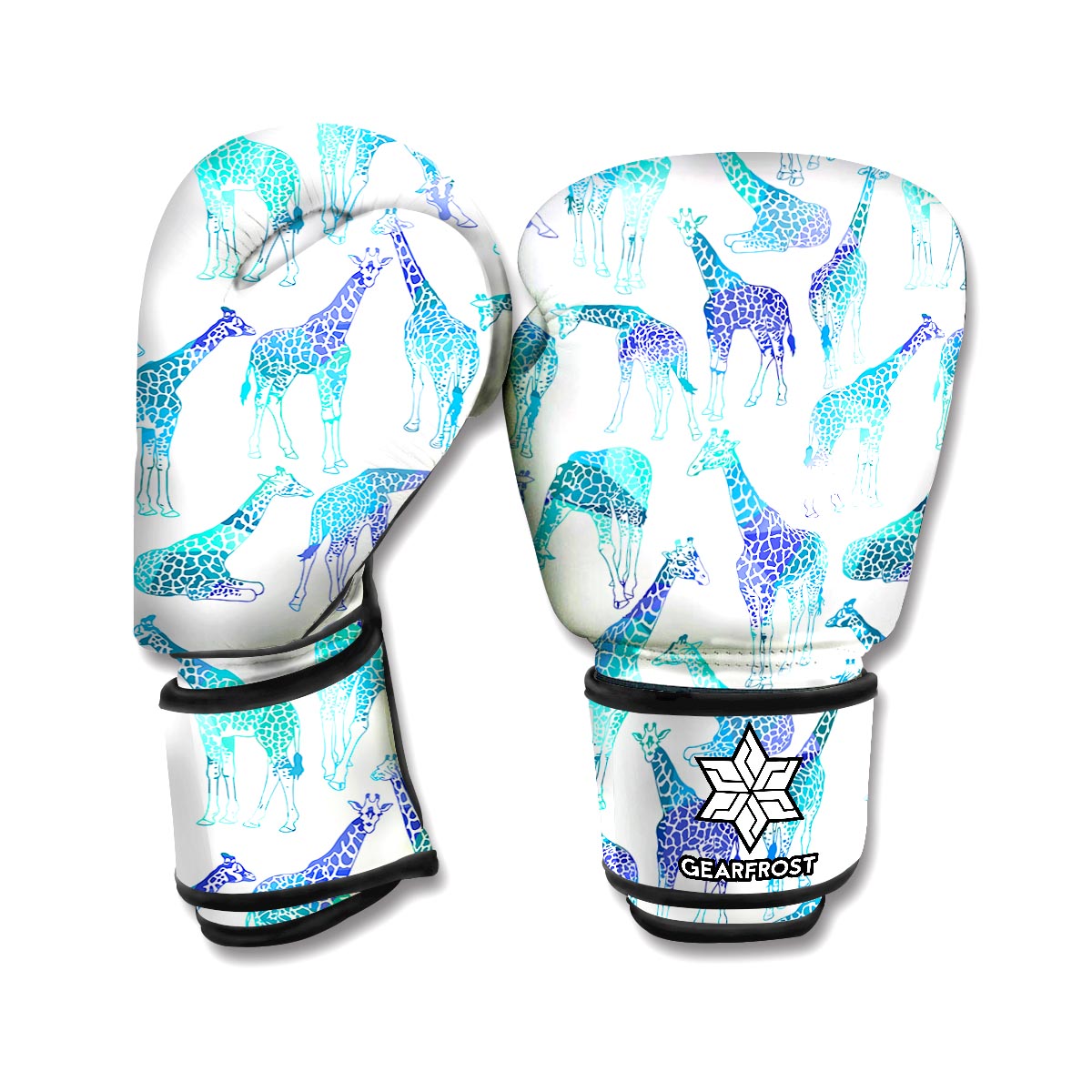 Turquoise Giraffe Pattern Print Boxing Gloves