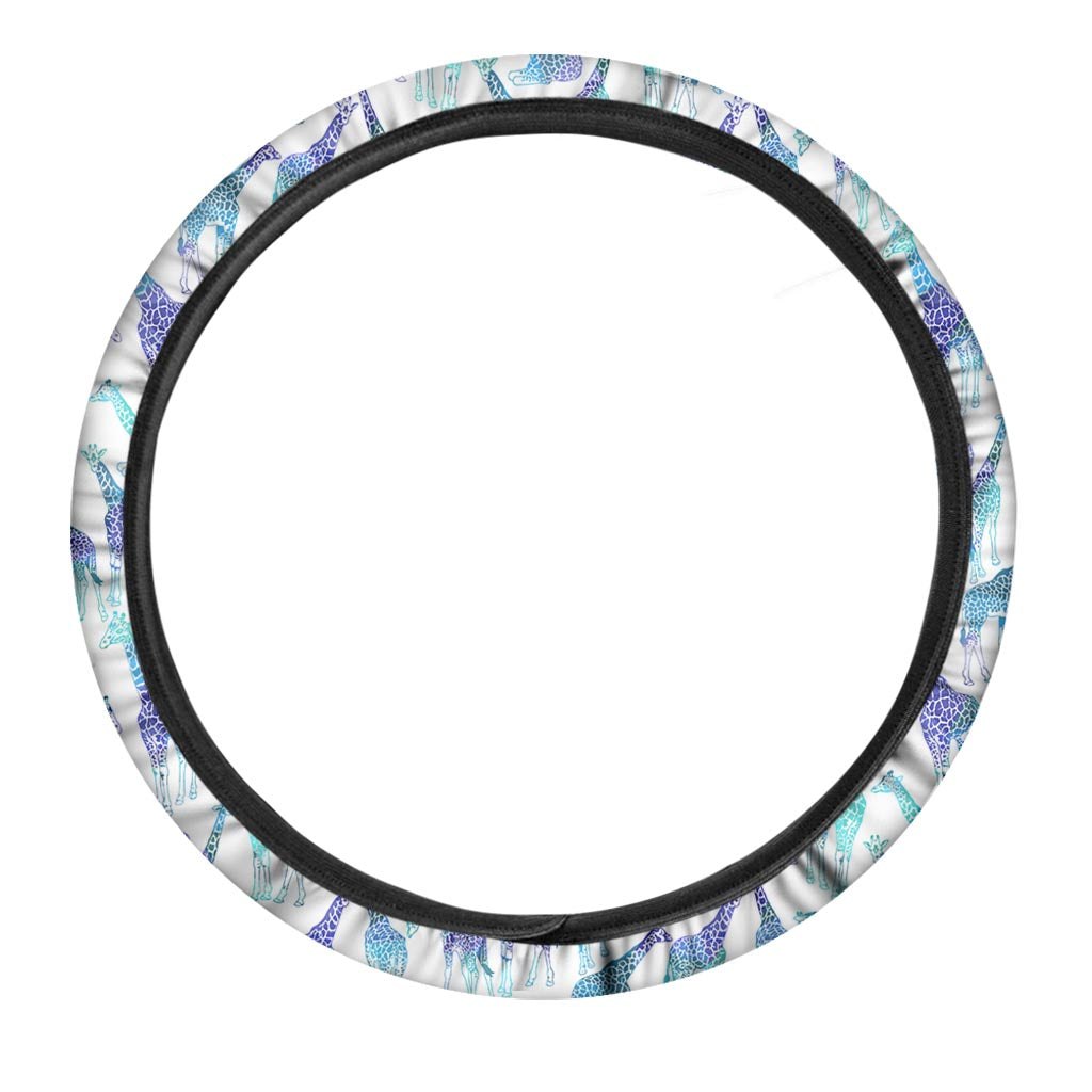 Turquoise Giraffe Pattern Print Car Steering Wheel Cover