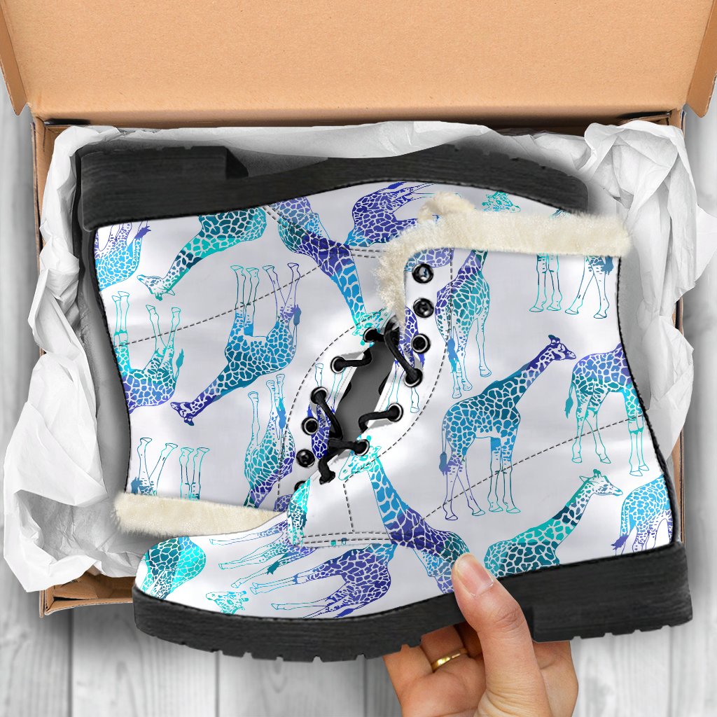Turquoise Giraffe Pattern Print Comfy Boots GearFrost