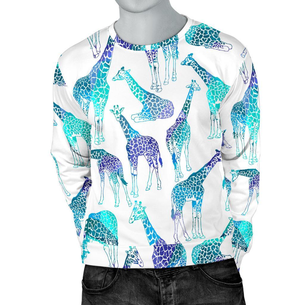 Turquoise Giraffe Pattern Print Men's Crewneck Sweatshirt GearFrost