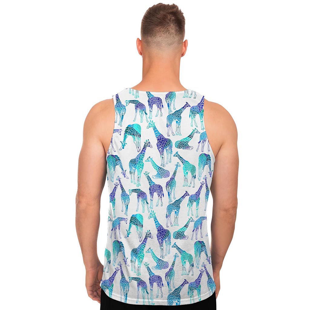 Turquoise Giraffe Pattern Print Men's Tank Top