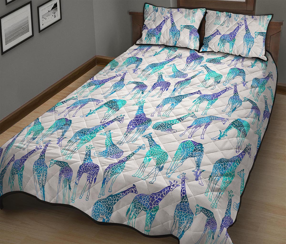 Turquoise Giraffe Pattern Print Quilt Bed Set