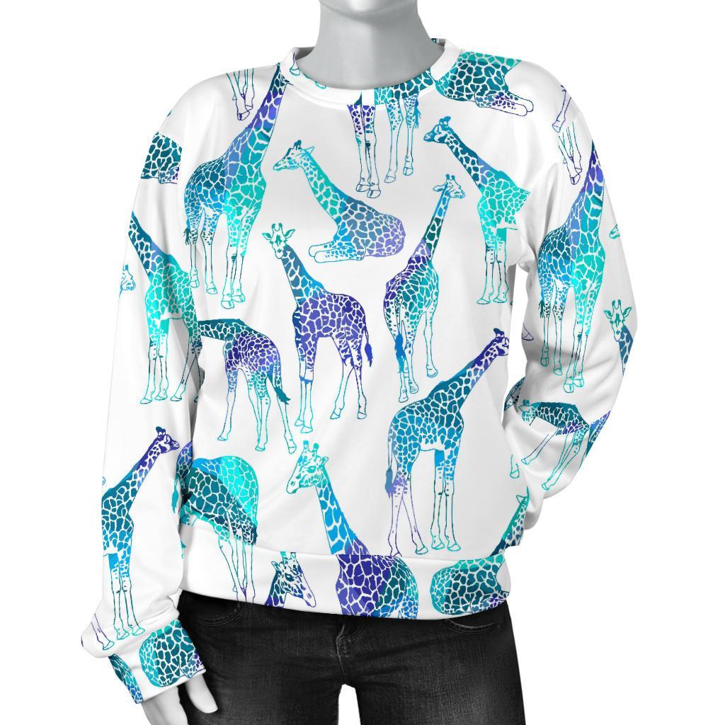 Turquoise Giraffe Pattern Print Women's Crewneck Sweatshirt GearFrost