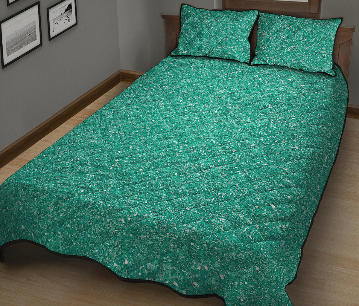Turquoise Glitter Artwork Print (NOT Real Glitter) Quilt Bed Set