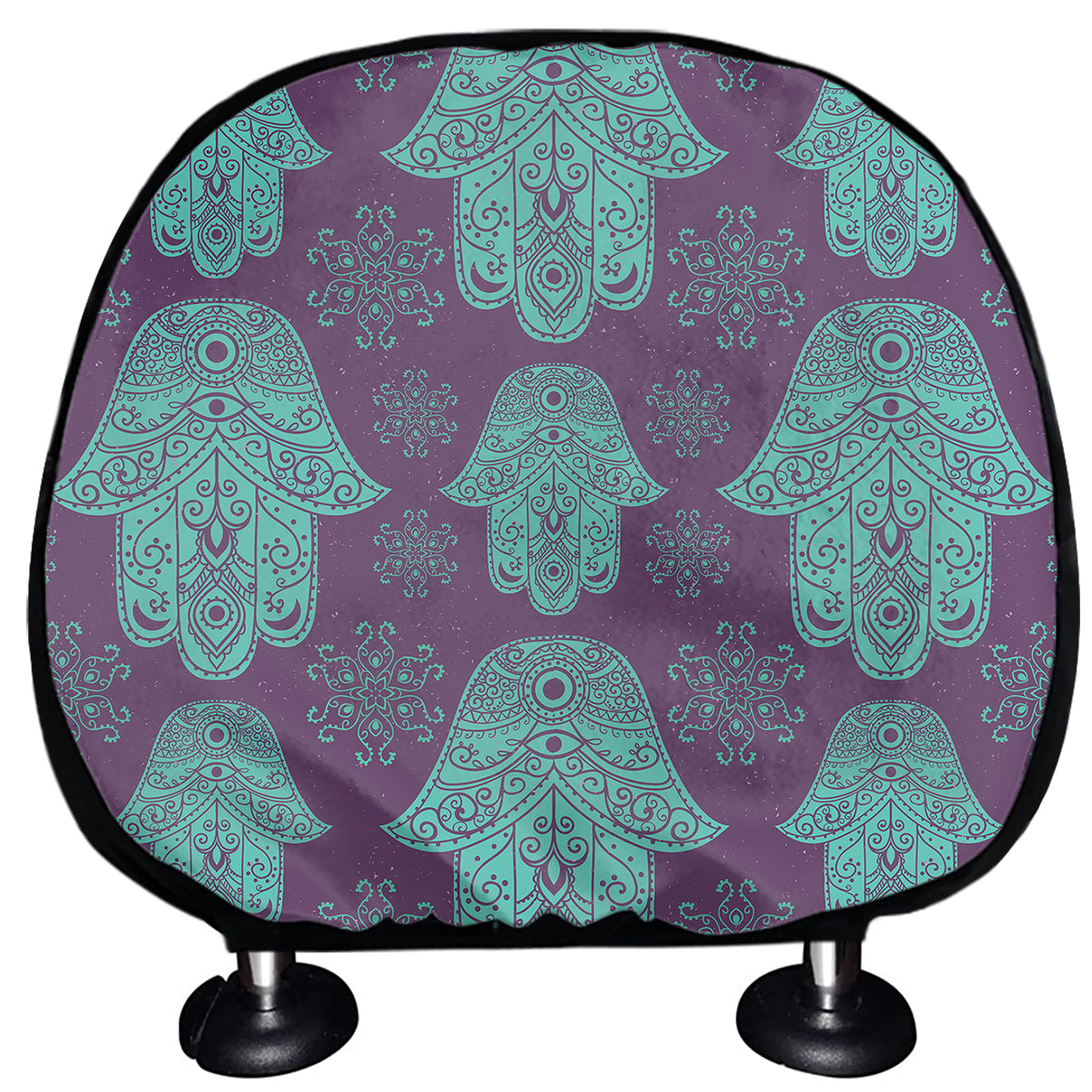 Turquoise Hamsa Pattern Print Car Headrest Covers
