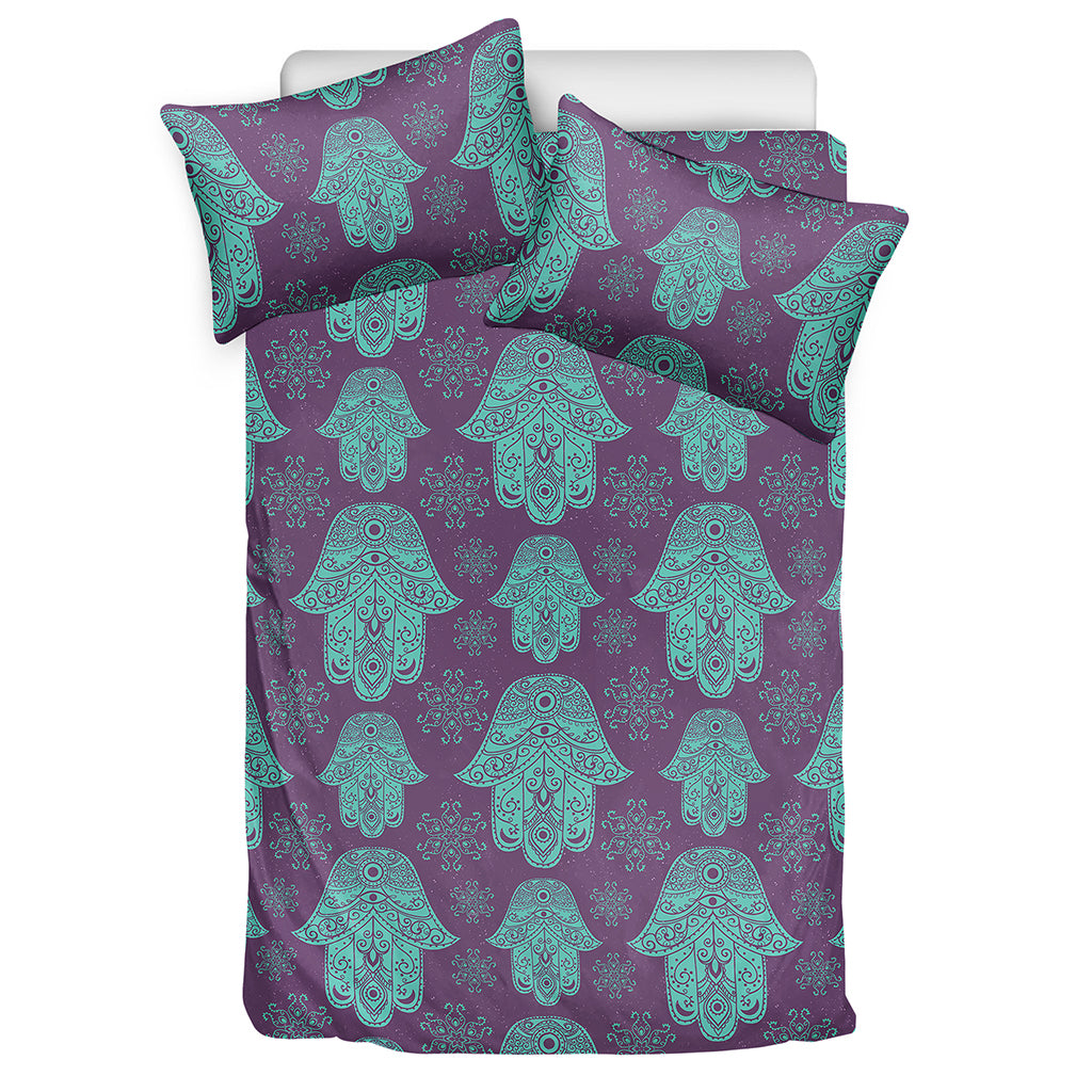 Turquoise Hamsa Pattern Print Duvet Cover Bedding Set
