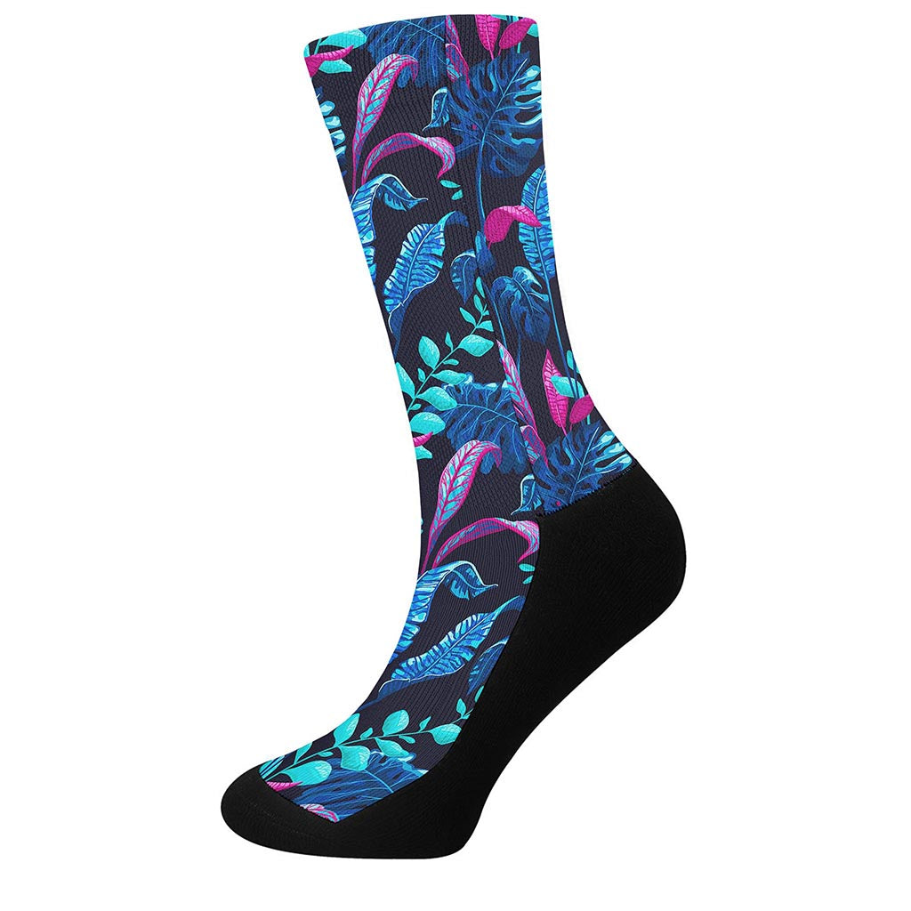 Turquoise Hawaii Tropical Pattern Print Crew Socks