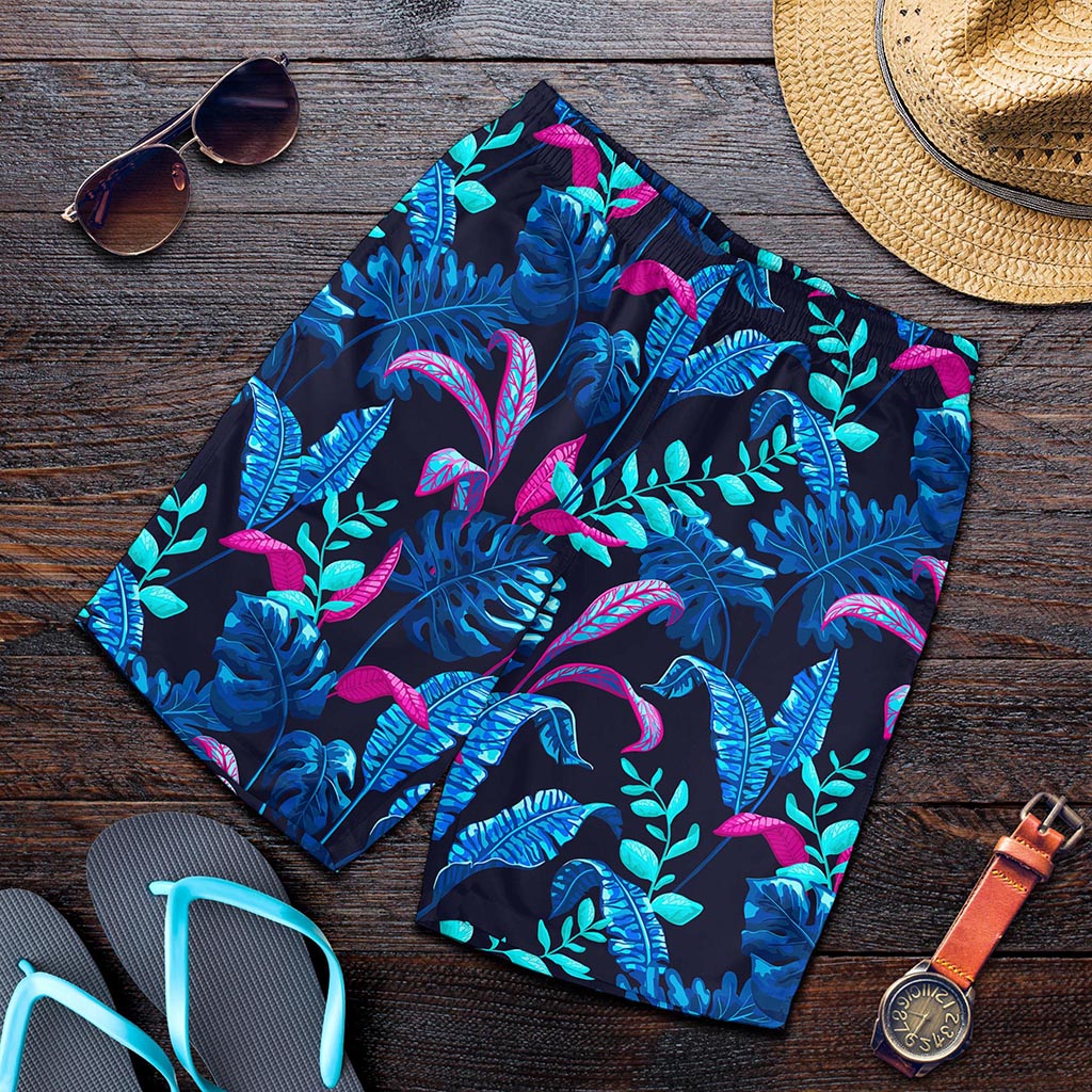 Turquoise Hawaii Tropical Pattern Print Men's Shorts