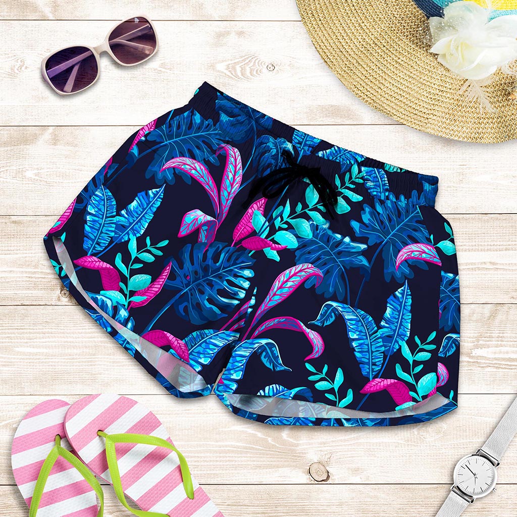 Turquoise Hawaii Tropical Pattern Print Women's Shorts