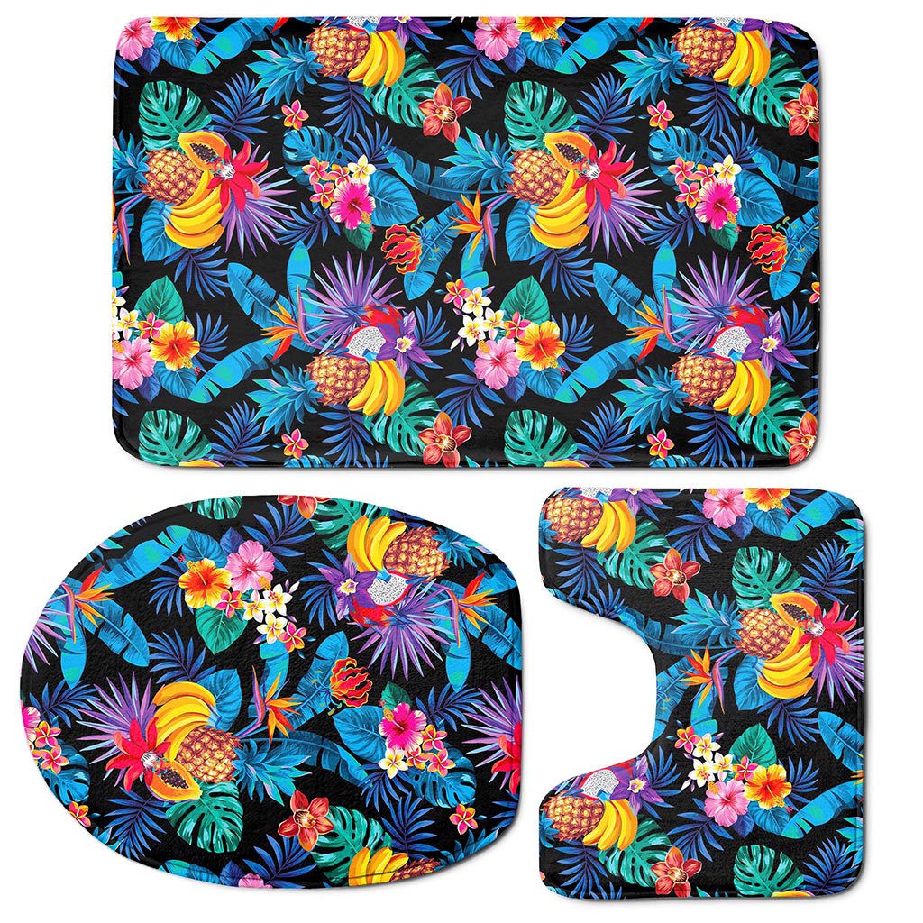Turquoise Hawaiian Fruits Pattern Print 3 Piece Bath Mat Set