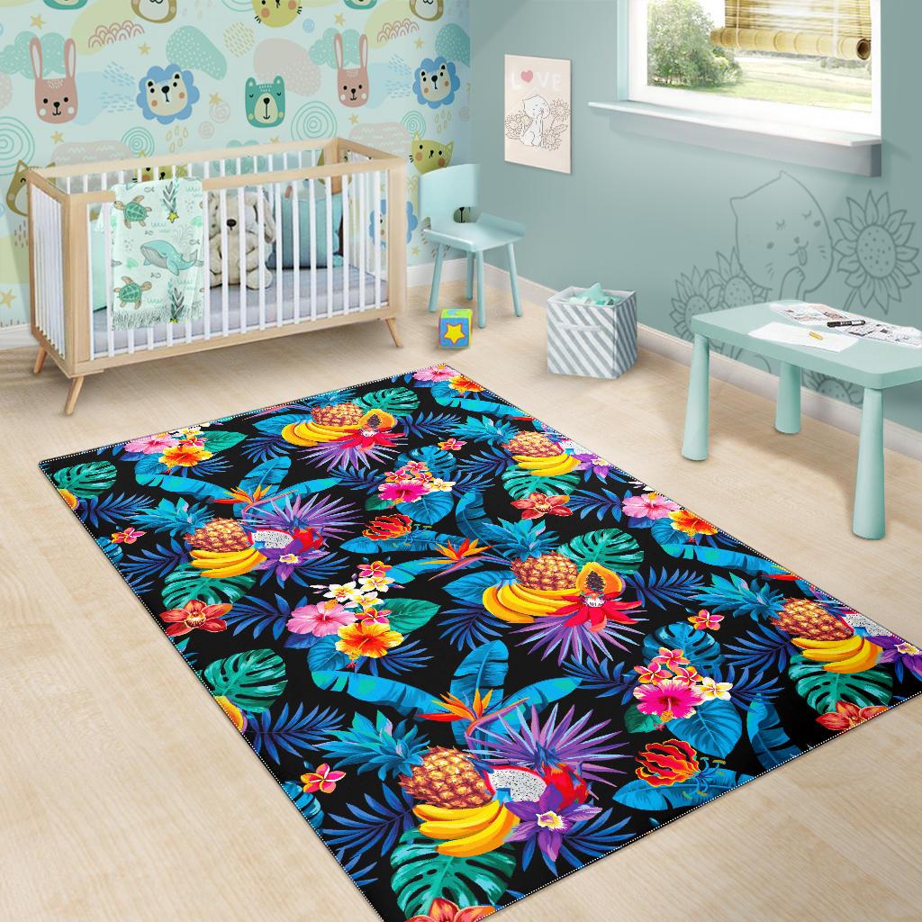 Turquoise Hawaiian Fruits Pattern Print Area Rug GearFrost