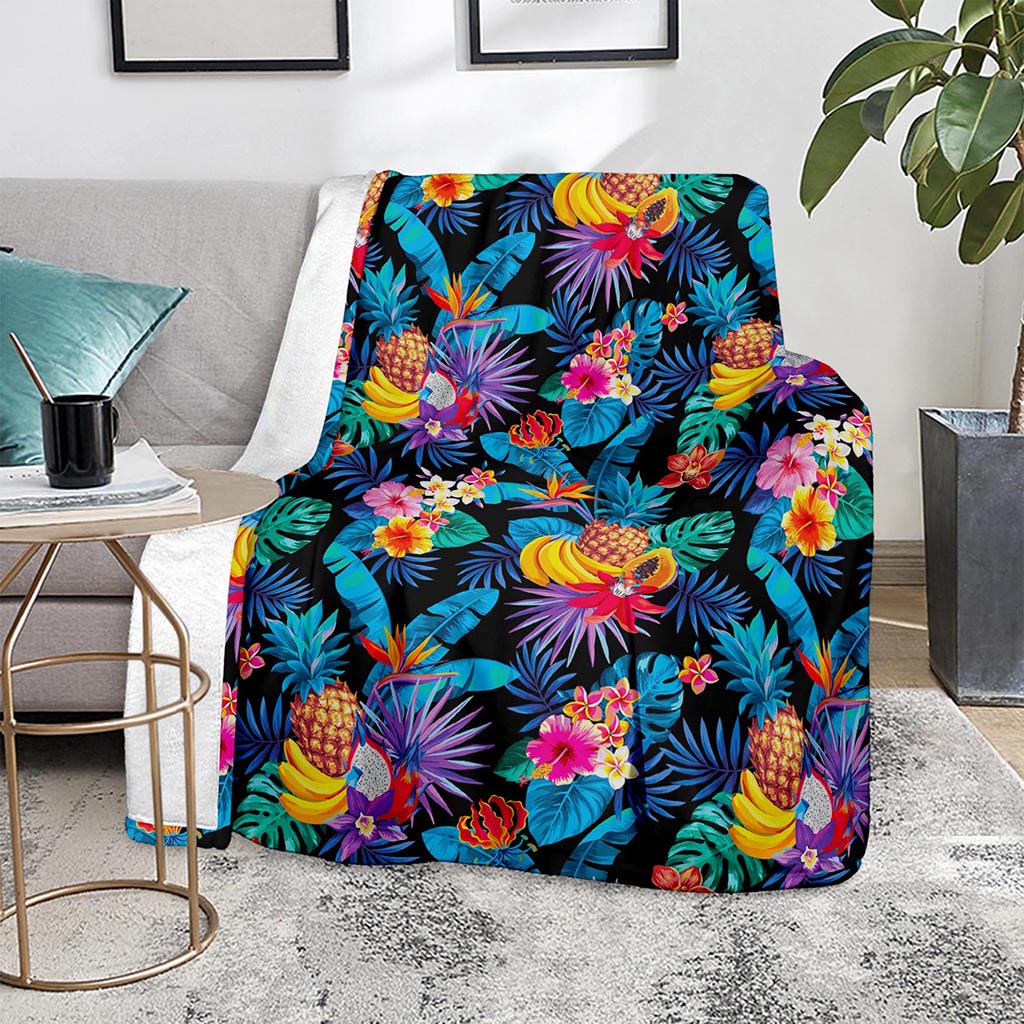 Turquoise Hawaiian Fruits Pattern Print Blanket