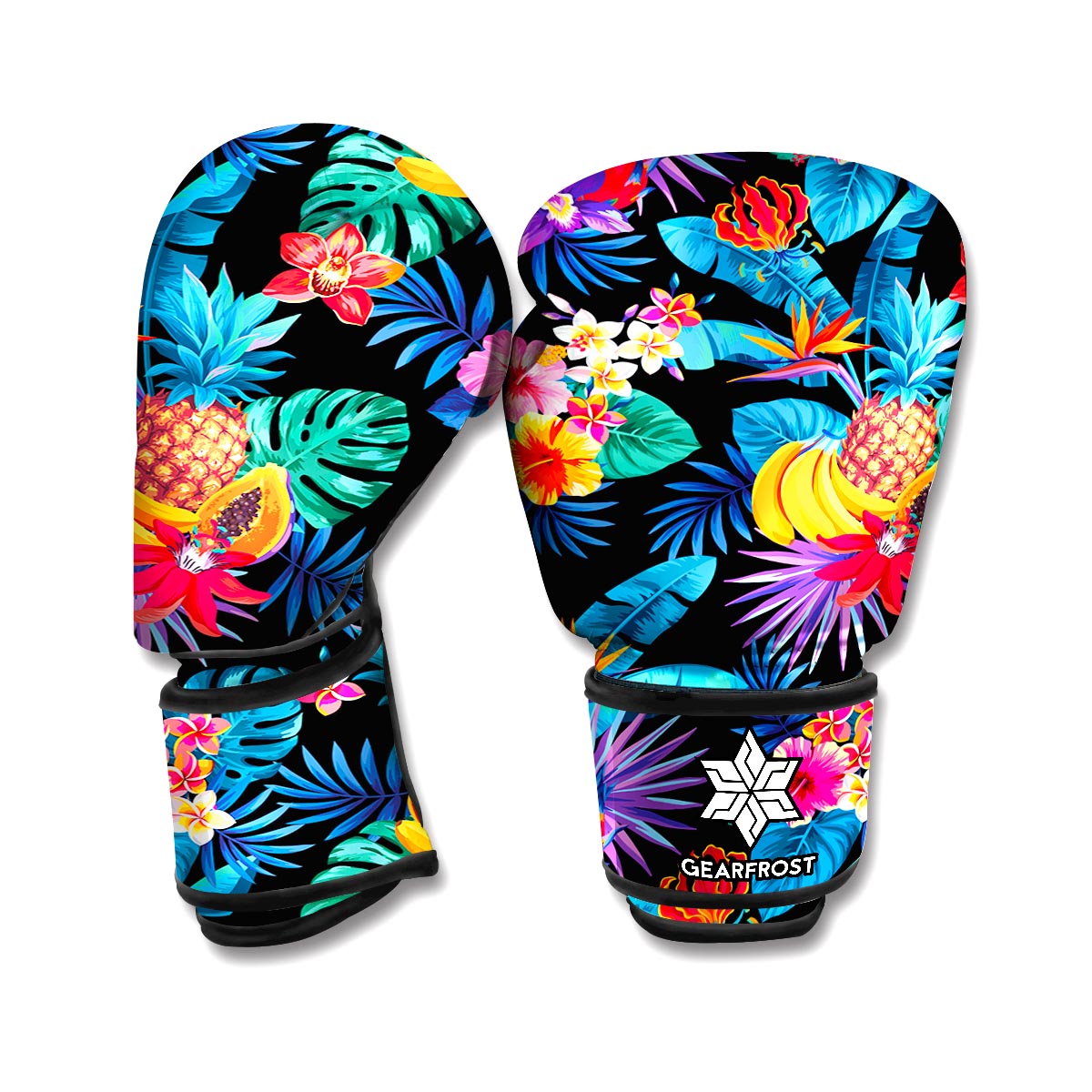 Turquoise Hawaiian Fruits Pattern Print Boxing Gloves
