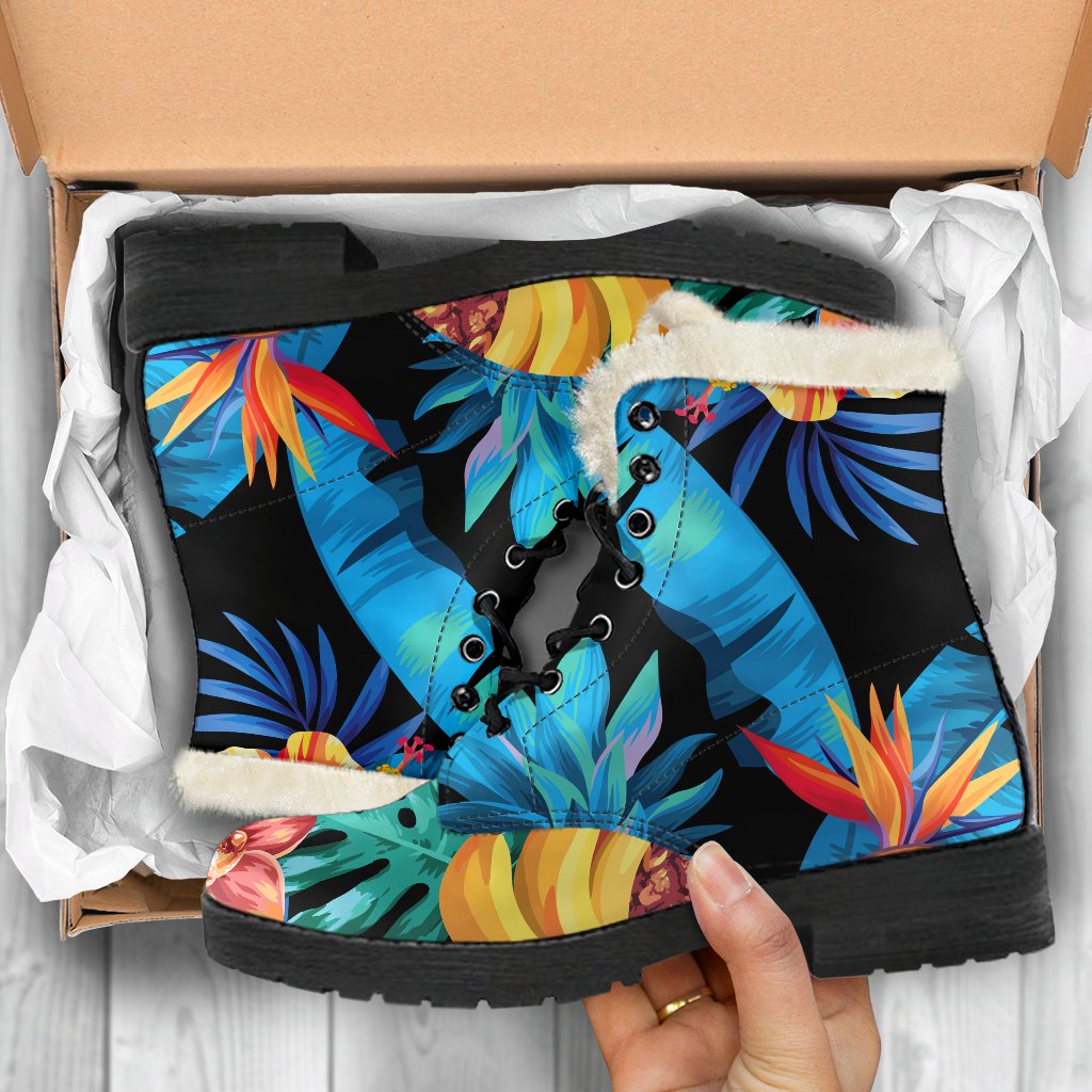 Turquoise Hawaiian Fruits Pattern Print Comfy Boots GearFrost