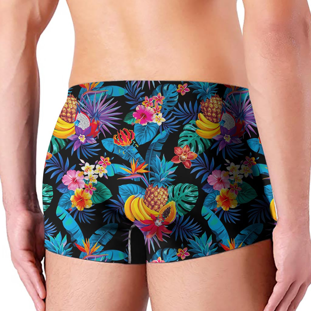 Turquoise Hawaiian Fruits Pattern Print Men's Boxer Briefs