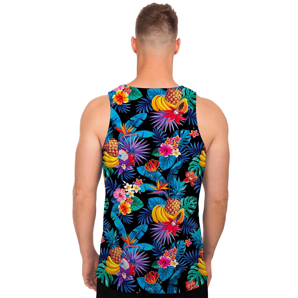 Turquoise Hawaiian Fruits Pattern Print Men's Tank Top