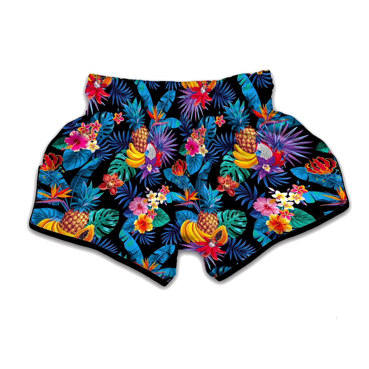 Turquoise Hawaiian Fruits Pattern Print Muay Thai Boxing Shorts