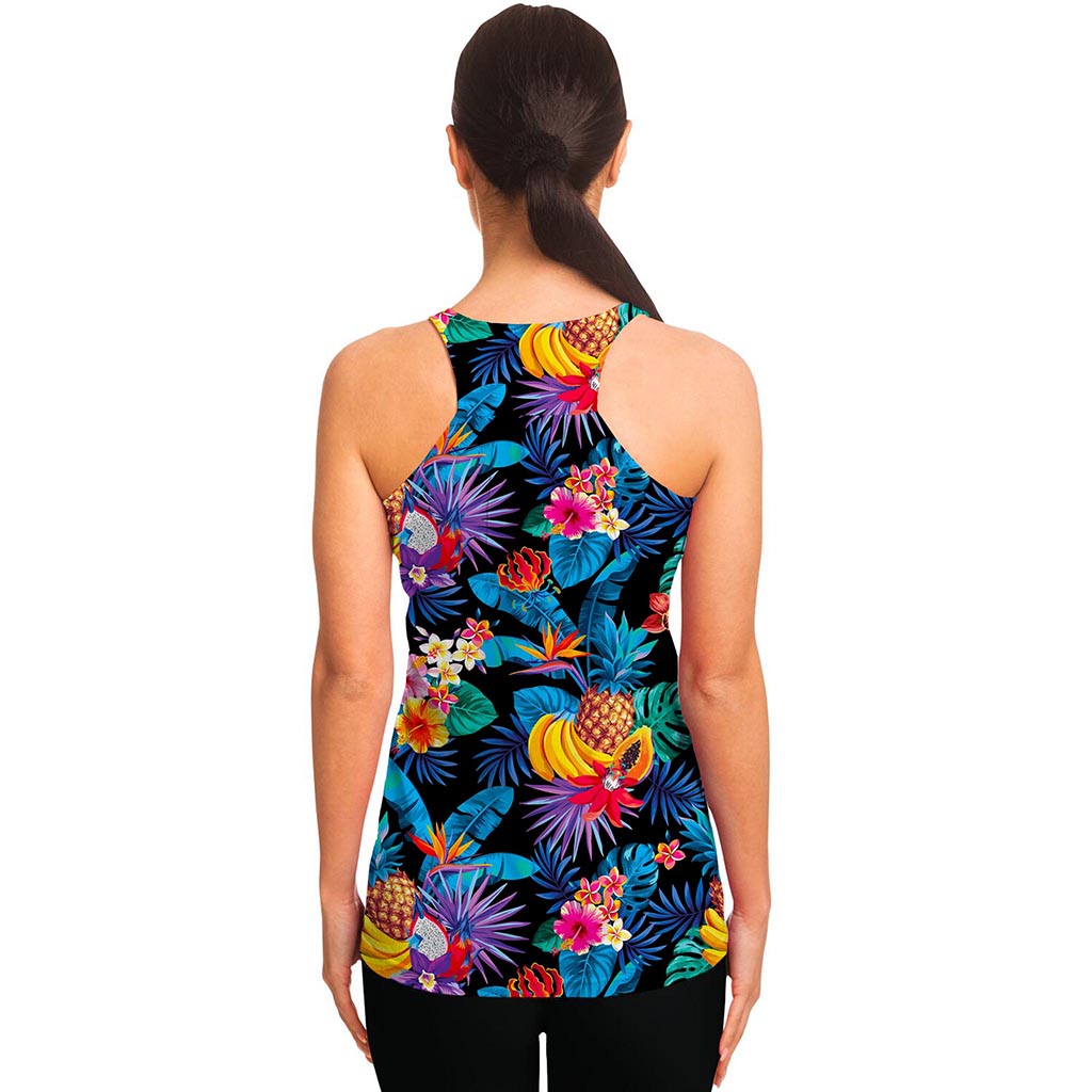 Turquoise Hawaiian Fruits Pattern Print Women's Racerback Tank Top