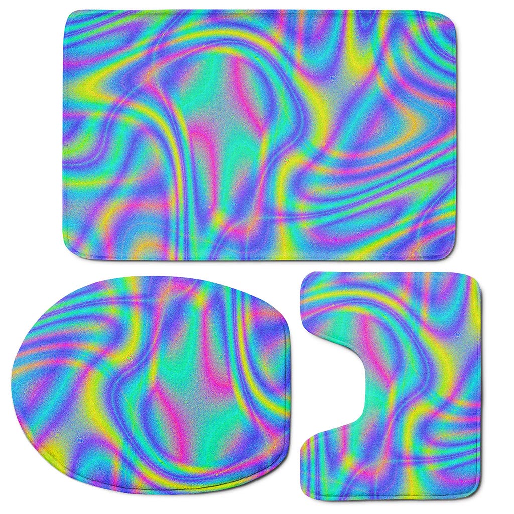Turquoise Holographic Trippy Print 3 Piece Bath Mat Set