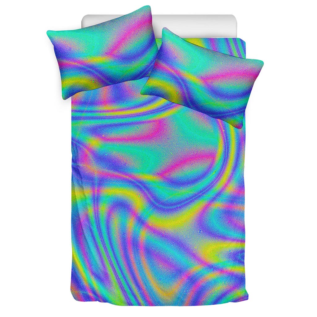 Turquoise Holographic Trippy Print Duvet Cover Bedding Set