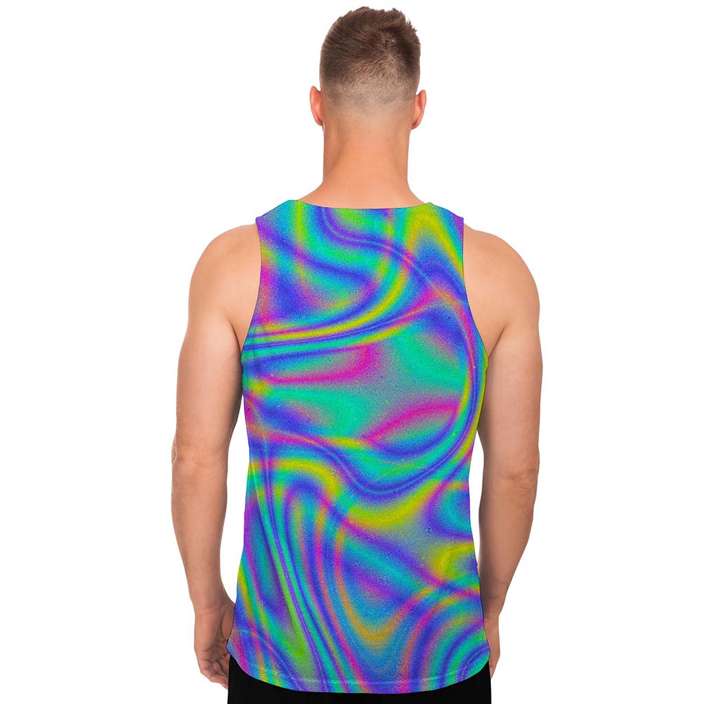 Turquoise Holographic Trippy Print Men's Tank Top