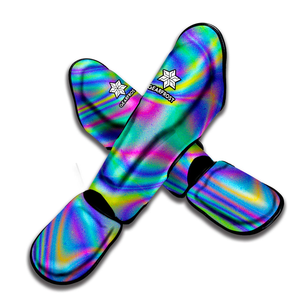 Turquoise Holographic Trippy Print Muay Thai Shin Guard