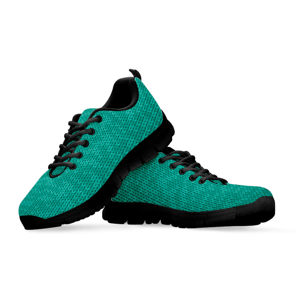 Turquoise Knitted Pattern Print Black Sneakers