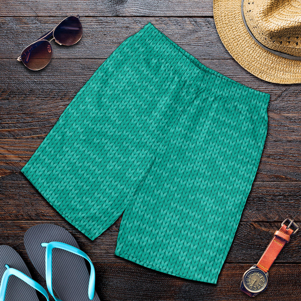 Turquoise Knitted Pattern Print Men's Shorts