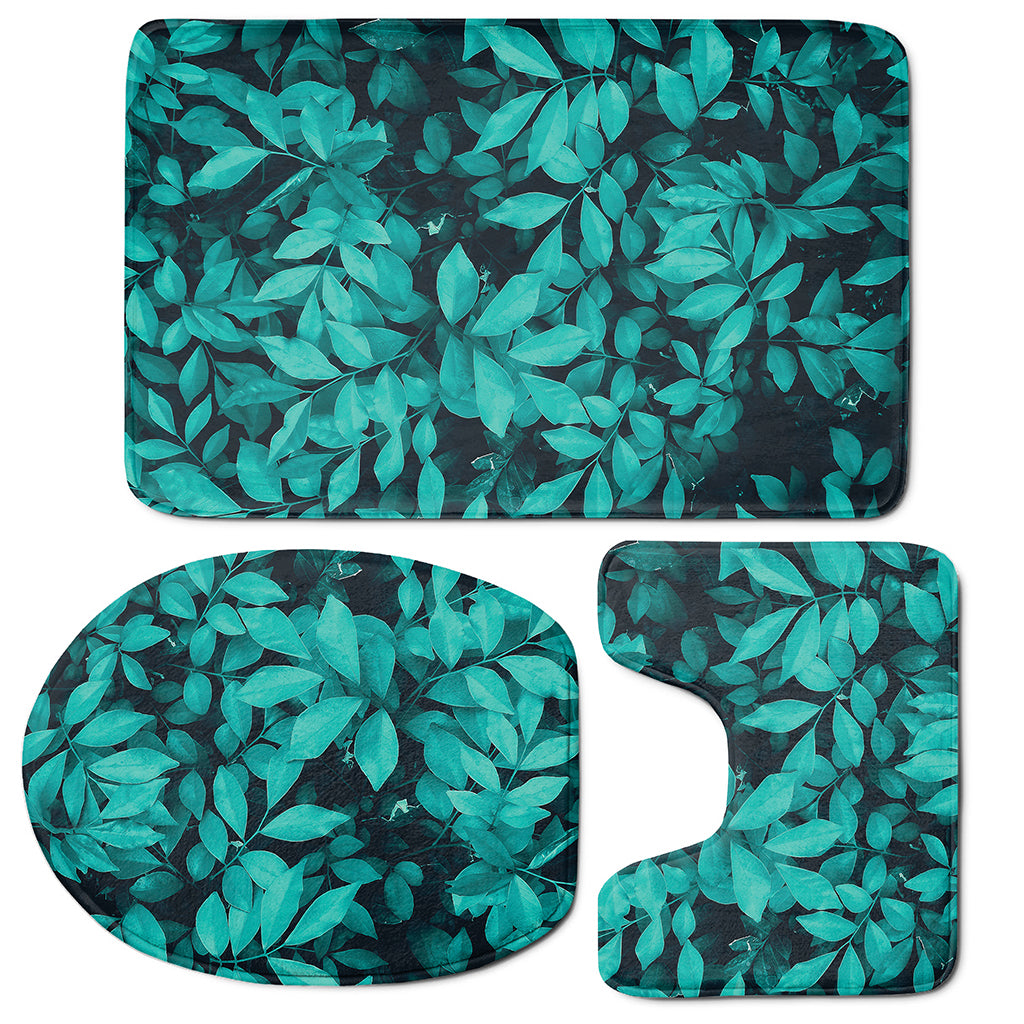 Turquoise Leaf Print 3 Piece Bath Mat Set