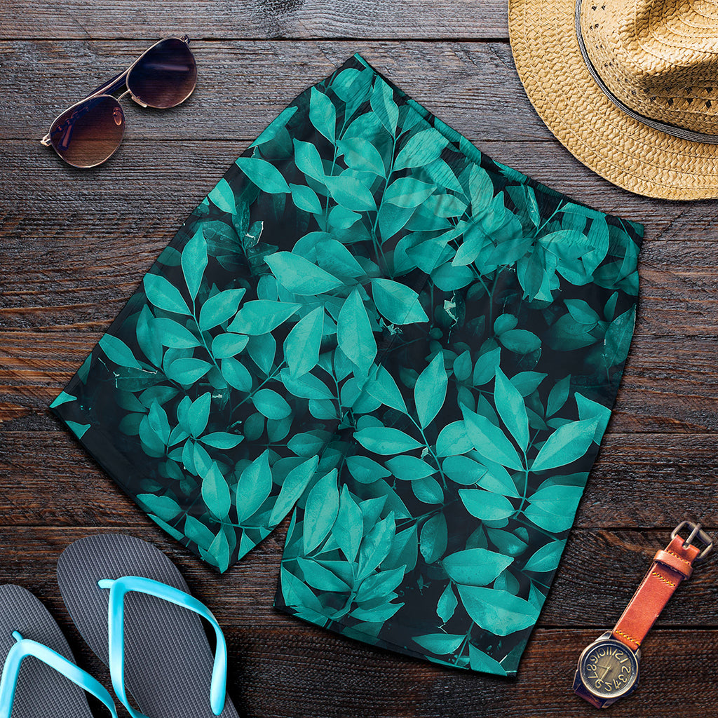 Turquoise Leaf Print Men's Shorts