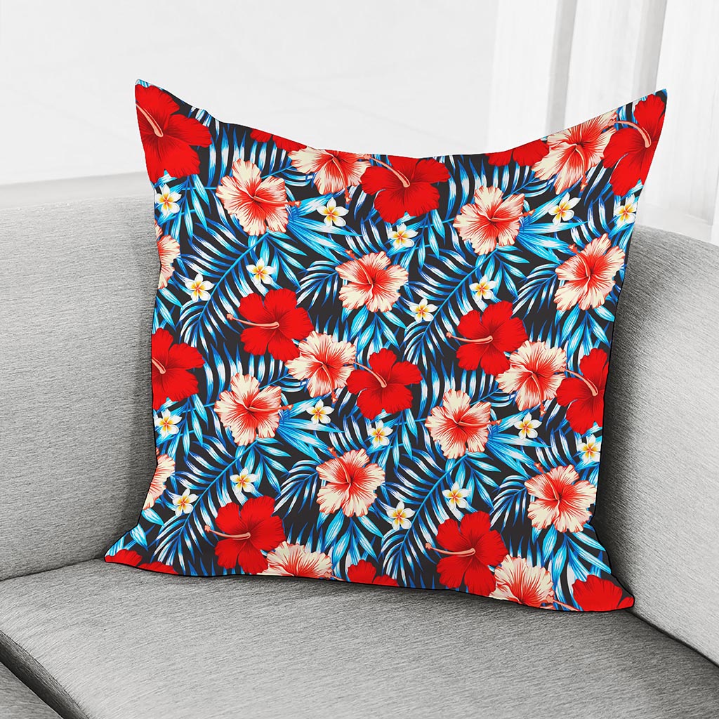 Turquoise Leaves Hibiscus Pattern Print Pillow Cover