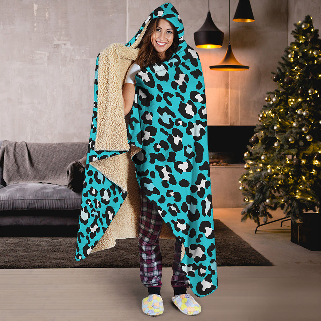 Turquoise Leopard Print Hooded Blanket