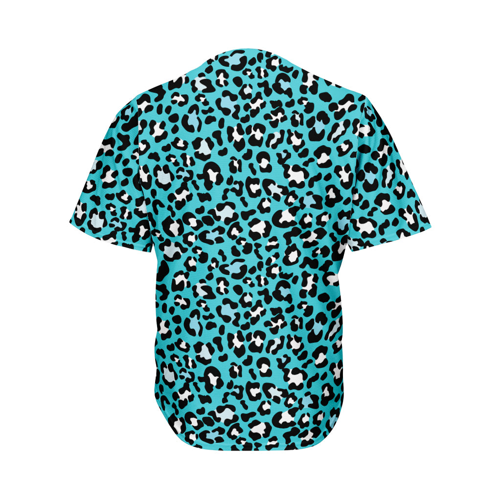 Turquoise Leopard Print Men's Baseball Jersey