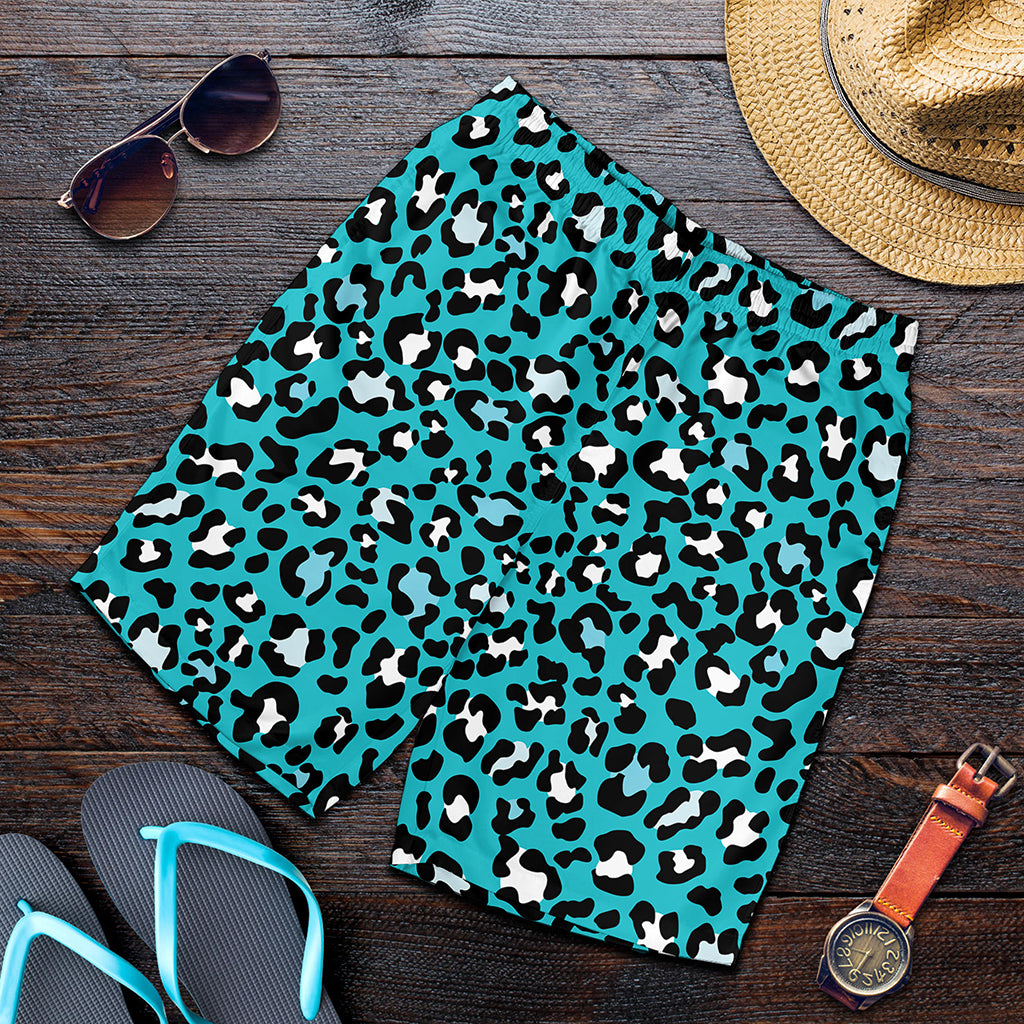 Turquoise Leopard Print Men's Shorts