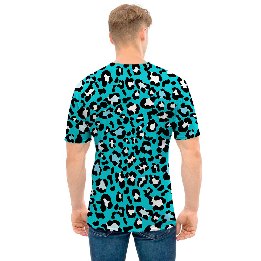 Turquoise Leopard Print Men's T-Shirt