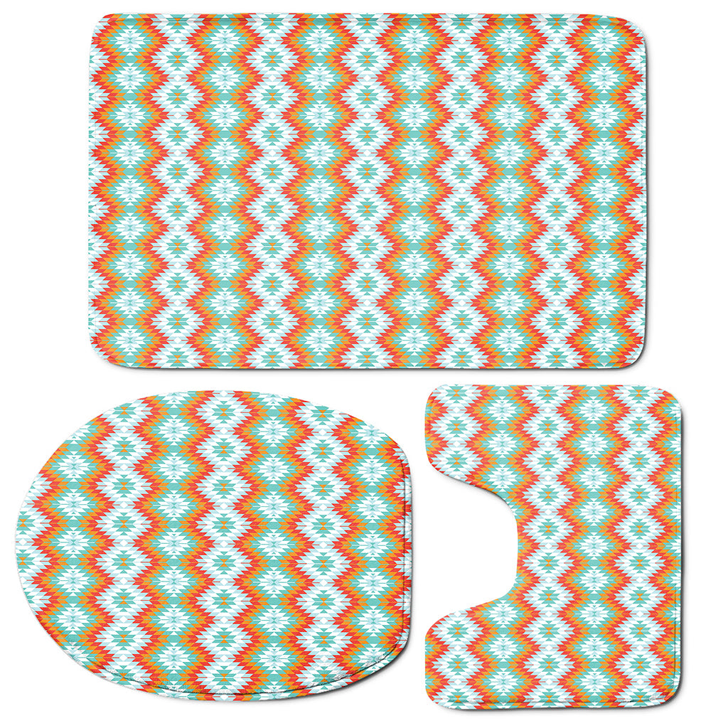 Turquoise Native American Pattern Print 3 Piece Bath Mat Set